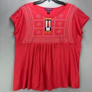 Gloria Vanderbilt Top Women's XXL Red (Baked Apple) Peasant Babydoll Boho